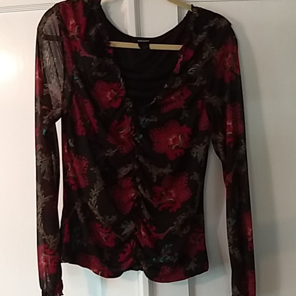 Express brown flower long-sleeved blouse